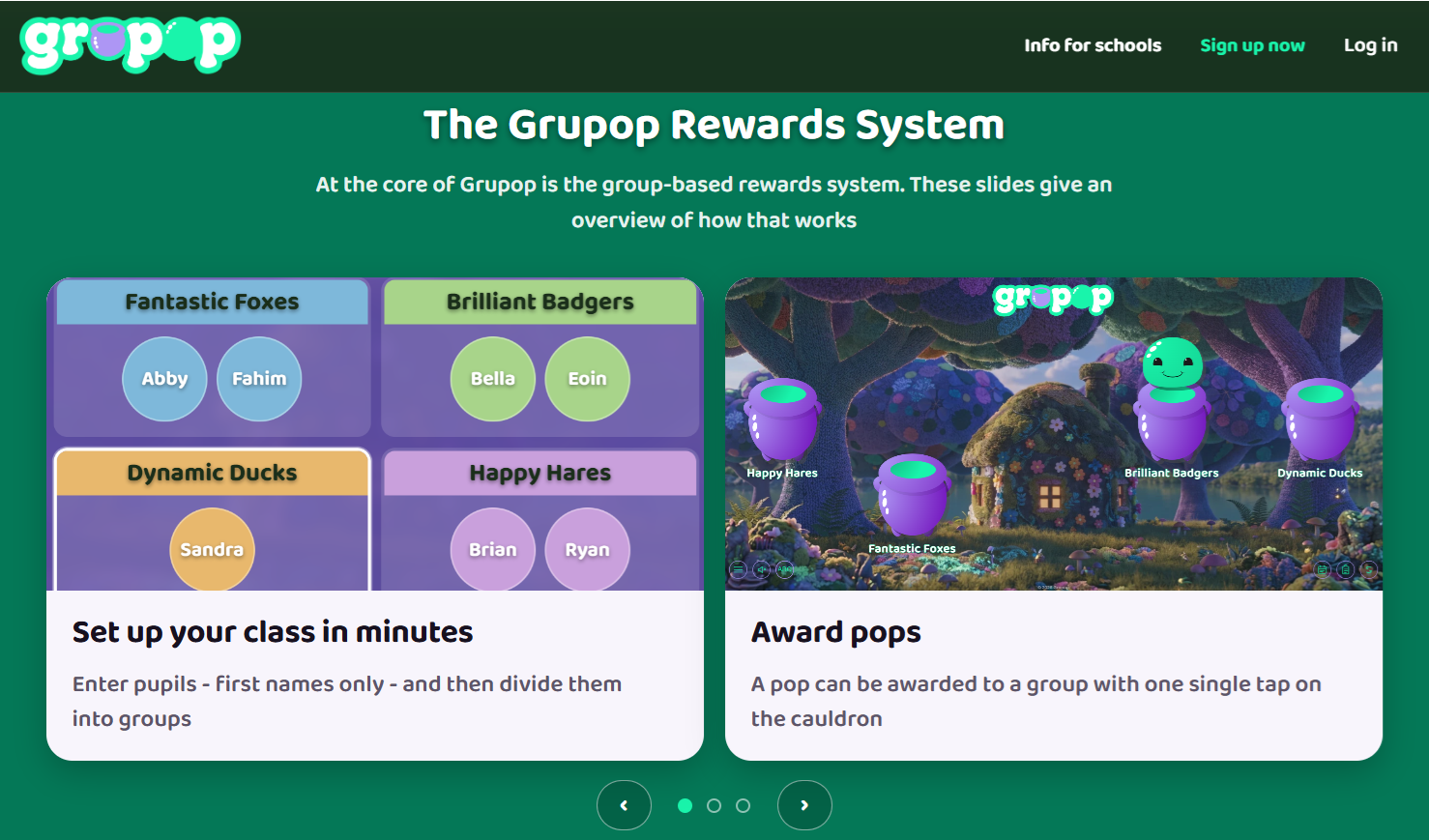 Grupop welcome page rewards system carousel
