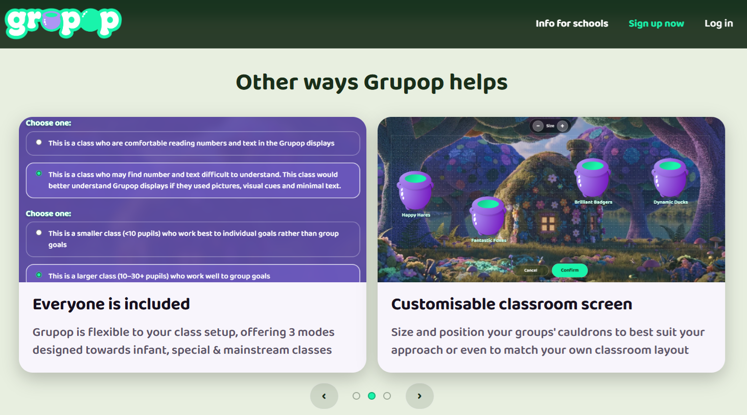 Grupop welcome page other features carousel