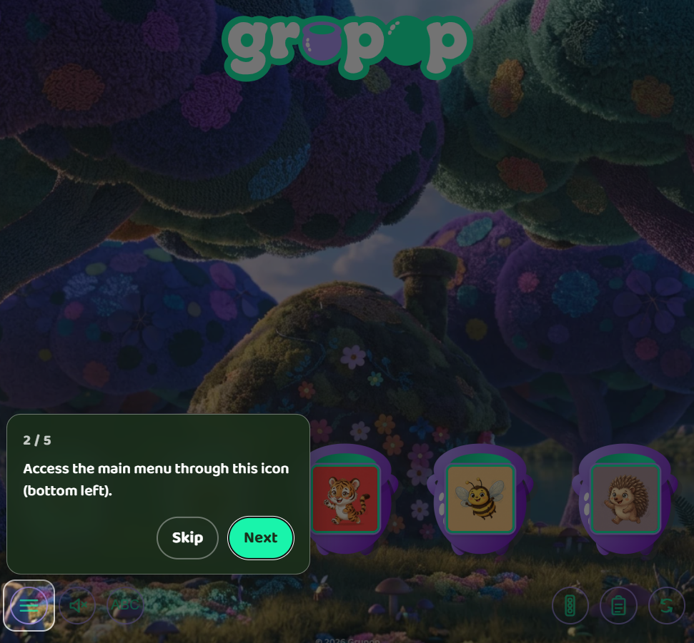 UserGuiding hotspot tooltip for the classroom menu control