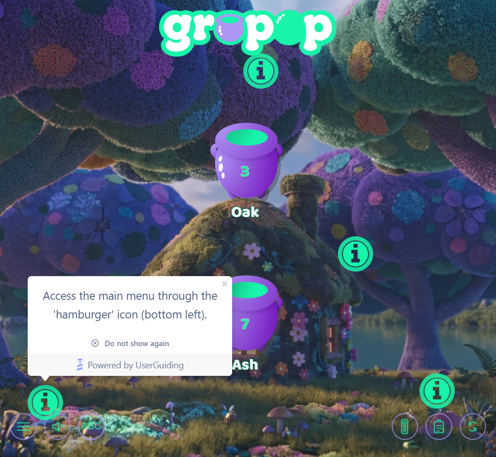 UserGuiding tooltip for the classroom menu, matching Grupop tip-tour copy